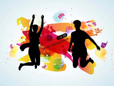 bright background with jumping peopleのイラスト素材