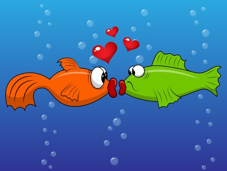 picture with kissing fishesのイラスト素材