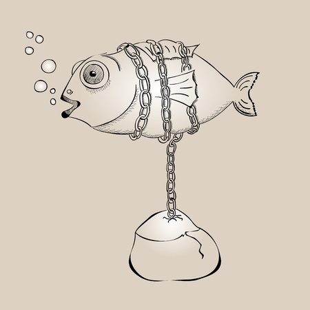 hand drawn picture with fishのイラスト素材