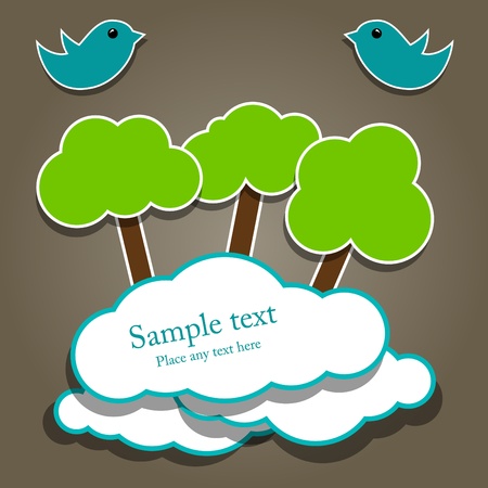 Vector paper composition with tree and birdsのイラスト素材