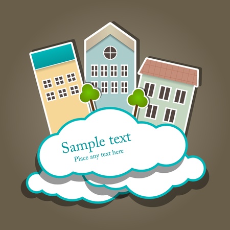 Vector paper composition with clouds and buildingsのイラスト素材