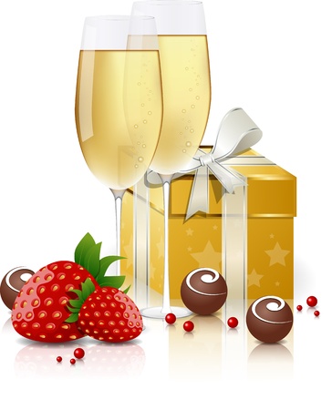 Greeting card with champagne and chocolateのイラスト素材