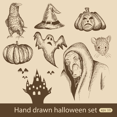 Vector hand drawn halloween setのイラスト素材