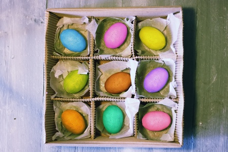 Cute photo with easter eggs in the box