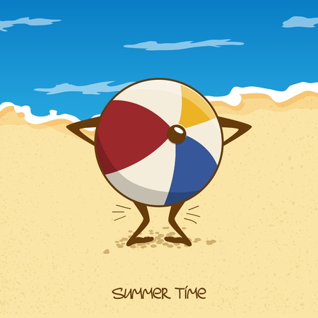 Vector illustration with funny beach ball afraid of waterのイラスト素材
