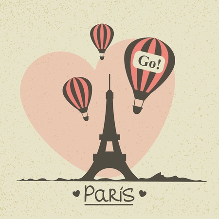 Vector romantic greeting card with Eiffel towerのイラスト素材