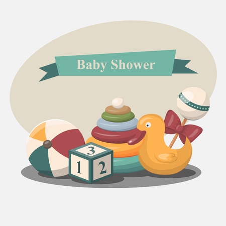 Vector retro greeting card for baby showerのイラスト素材