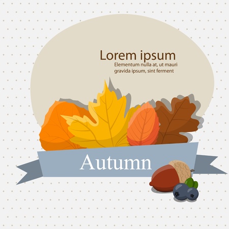 Vector illustration with ribbon and different fall leavesのイラスト素材