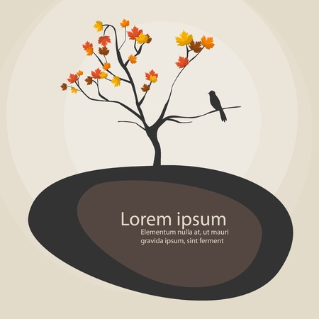 illustration with tree and birdsのイラスト素材