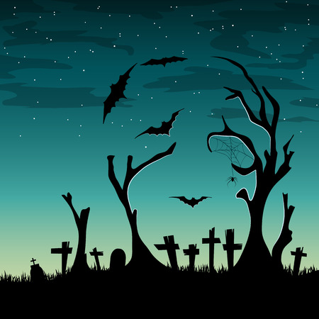Vector halloween card with treesのイラスト素材