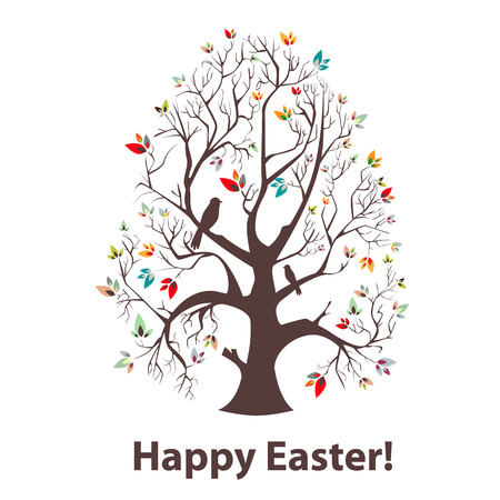 Vector picture with tree and multi colored leafsのイラスト素材