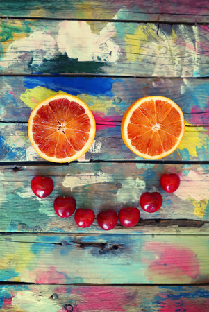 This is a photo fruit smily faceの写真素材