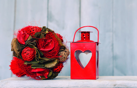 St Valentine's day greeting card with candle and heartsの写真素材