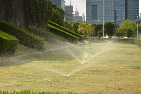 Green Belt automatic sprinkler systemの写真素材