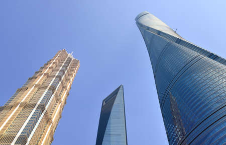 Shanghai Lujiazui skyscraper overhead shot