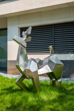 Sculpture of a pair of deer in the park.の写真素材