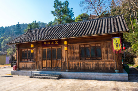 Wooden house in a park, china. Old wooden house.のeditorial素材