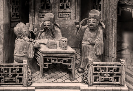 Tibetan monk statues in a temple, closeup of photoのeditorial素材
