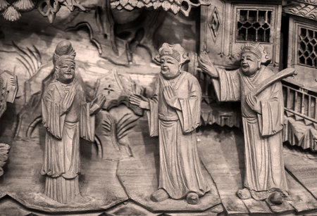 Chinese traditional stone carving in a temple, close-up of photoのeditorial素材