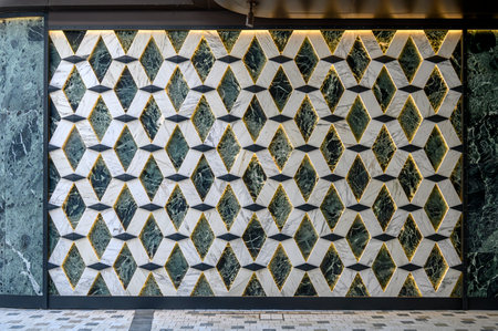 Decorative ceramic wall in the interior of a restaurant, stock photoの写真素材