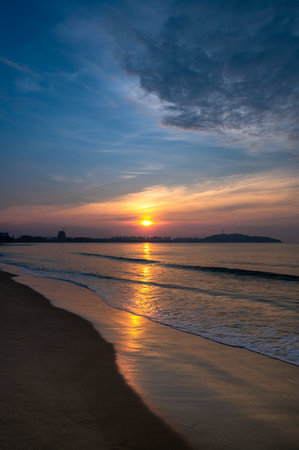 Beautiful sunset on the beach at Pattaya city, Thailand.の写真素材