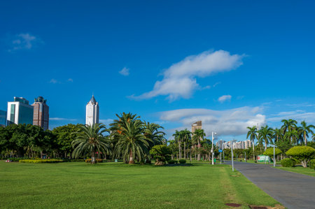 Pattaya city view with blue sky, Chonburi Thailandの写真素材