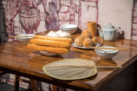 Traditional chinese food on a table in a restaurant, close upの写真素材