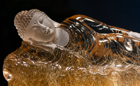 Buddha statue in buddhist temple, closeup of photoの写真素材