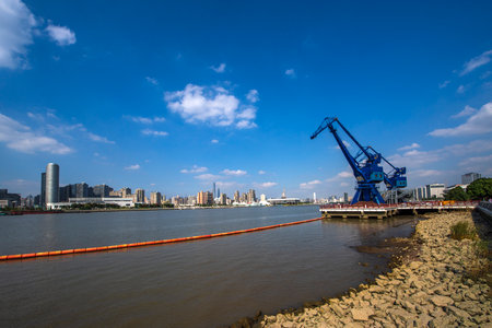 Container terminal for loading bulk cargo of iron ore by ship cranes.
