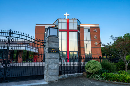 The Temple of the Sacred Heart of Jesus in Shanghai, China.の写真素材