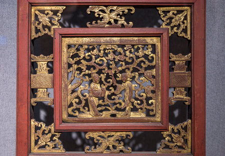Wooden window of chinese temple, closeup of photo.