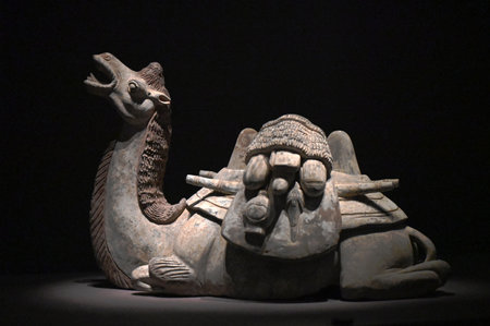 Ancient Chinese stone carvings in a museum, closeup of photoの写真素材