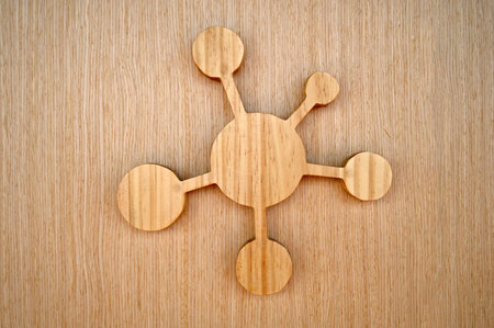 Wooden social media icon on wooden background. Social network concept.の写真素材