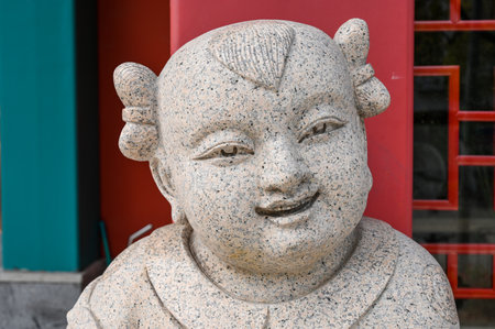 Stone Sculpture in a Chinese Temple, closeup of photoの写真素材