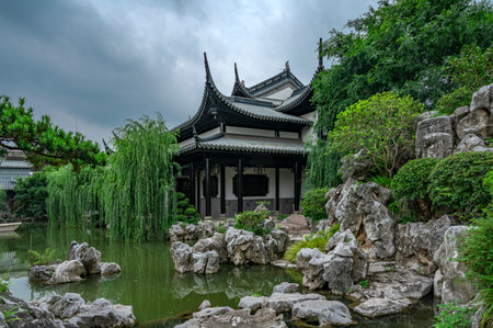 Beautiful landscape of Chinese traditional garden in Suzhou, China.の写真素材