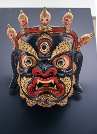 Wood carving mask in a shop in the city of Seoul, South Korea