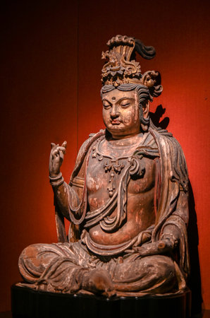 Buddha statue in the Chinese temple, closeup of photoの写真素材