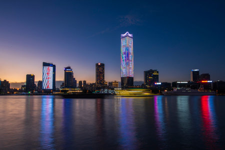 Night view of Shanghai China. Shanghai is the most popular city in the world.の写真素材