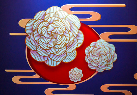 Paper-cut of Japanese paper-cut works, closeup of photoの写真素材