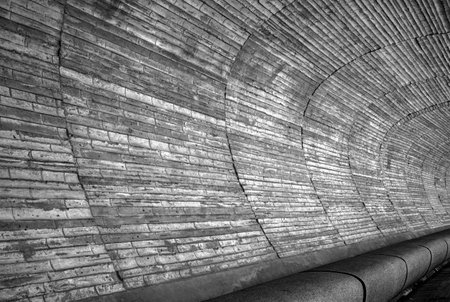 Abstract architecture background. Perspective view of modern concrete tunnel. Black and white.の写真素材