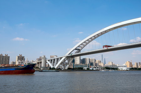 Bridge over the Dnieper river in Kiev, Ukraine, on a sunny day