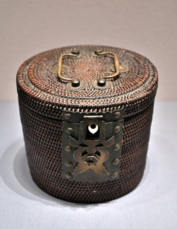 Antique wooden box, detail of a treasure chest, stock photoのeditorial素材