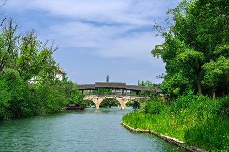 Landscape view of the ancient bridge in Suzhou, China.