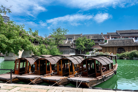 Tourist boats in the ancient city of Suzhou. Suzhou is a UNESCO World Heritage Site.の写真素材
