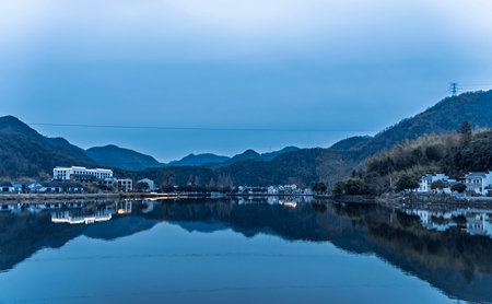 Lake and mountains in the evening, Taipei,Taiwan.