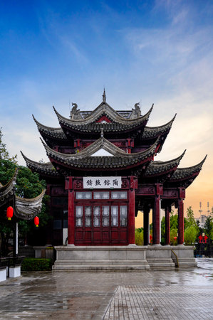 The ancient Chinese architecture in Hangzhou China.の写真素材