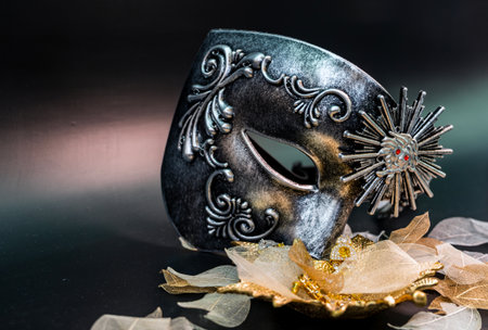 Venetian carnival mask on black background, close-upの写真素材