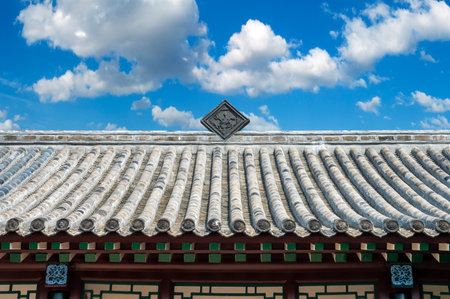 Traditional Korean architecture in Gyeongbokgung Palace, Seoul, South Koreaの写真素材