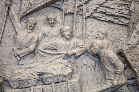Detail of the bas-relief on the wall of the Basilica of the Sacred Heart of Jesus in Madrid, Spain