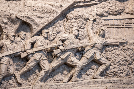 Sculpture of soldiers in the Great Wall of China.の写真素材